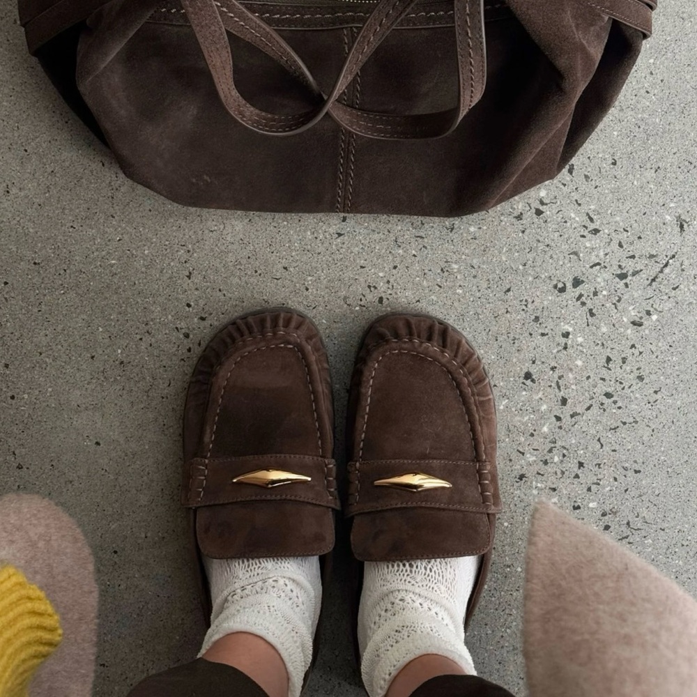 Dolce Vita Brown Suede Loafers with Gold Accent